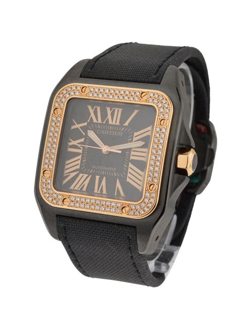 cartier santos.black|cartier santos 100 diamond bezel.